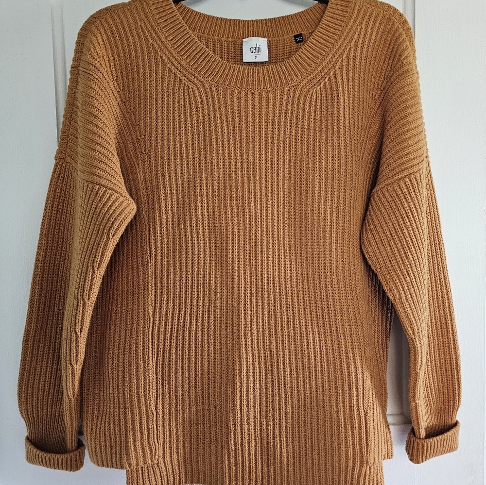 Cabi Mustard Step Hem Chunky Knit Sweater